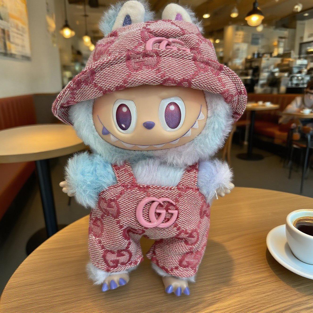 [WY-28]Pink GG overalls set-for 17cm Dolls (Labubu-Optimized Fit)