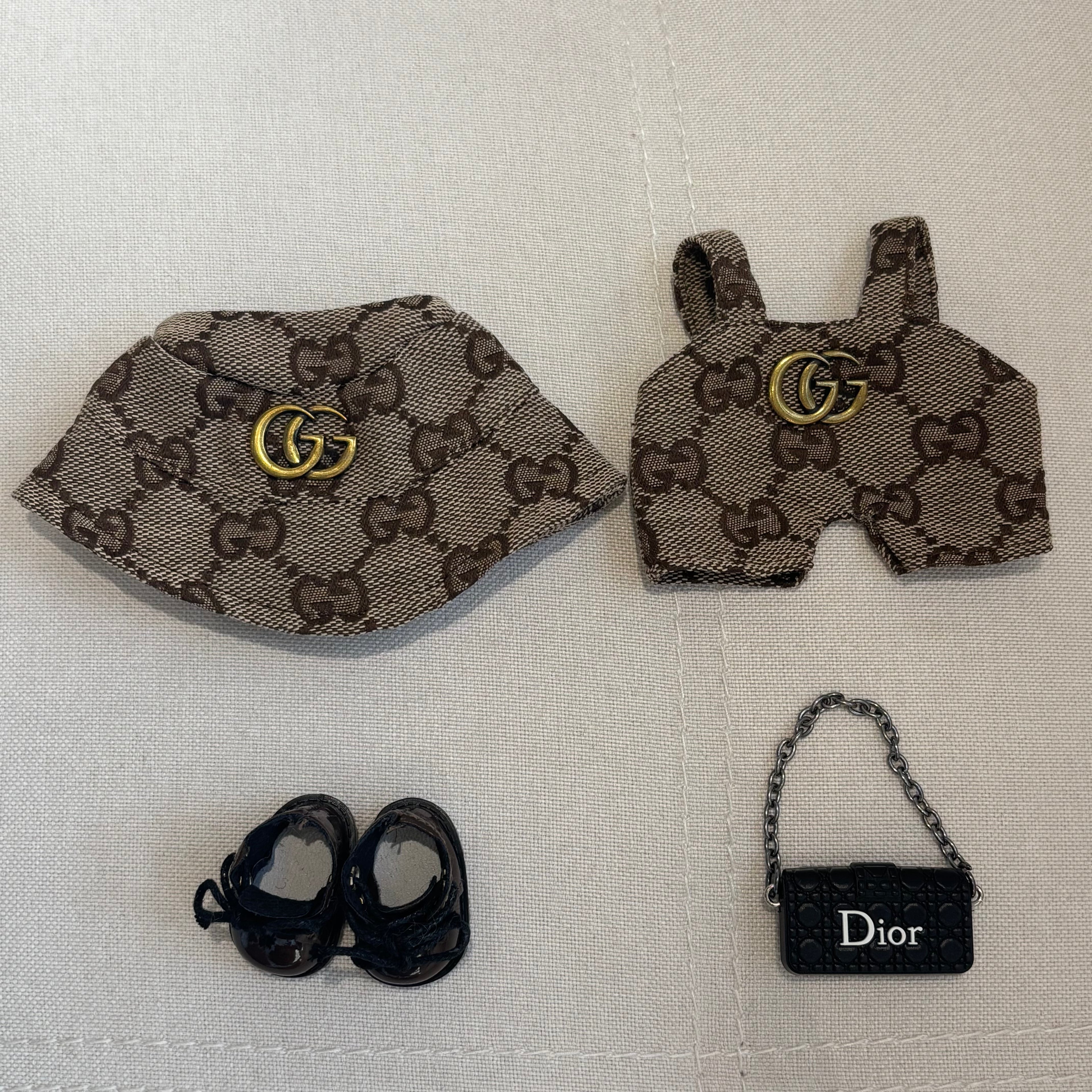 [WY-32]Brown GCCI overalls set-for 17cm Dolls (Labubu-Optimized Fit）