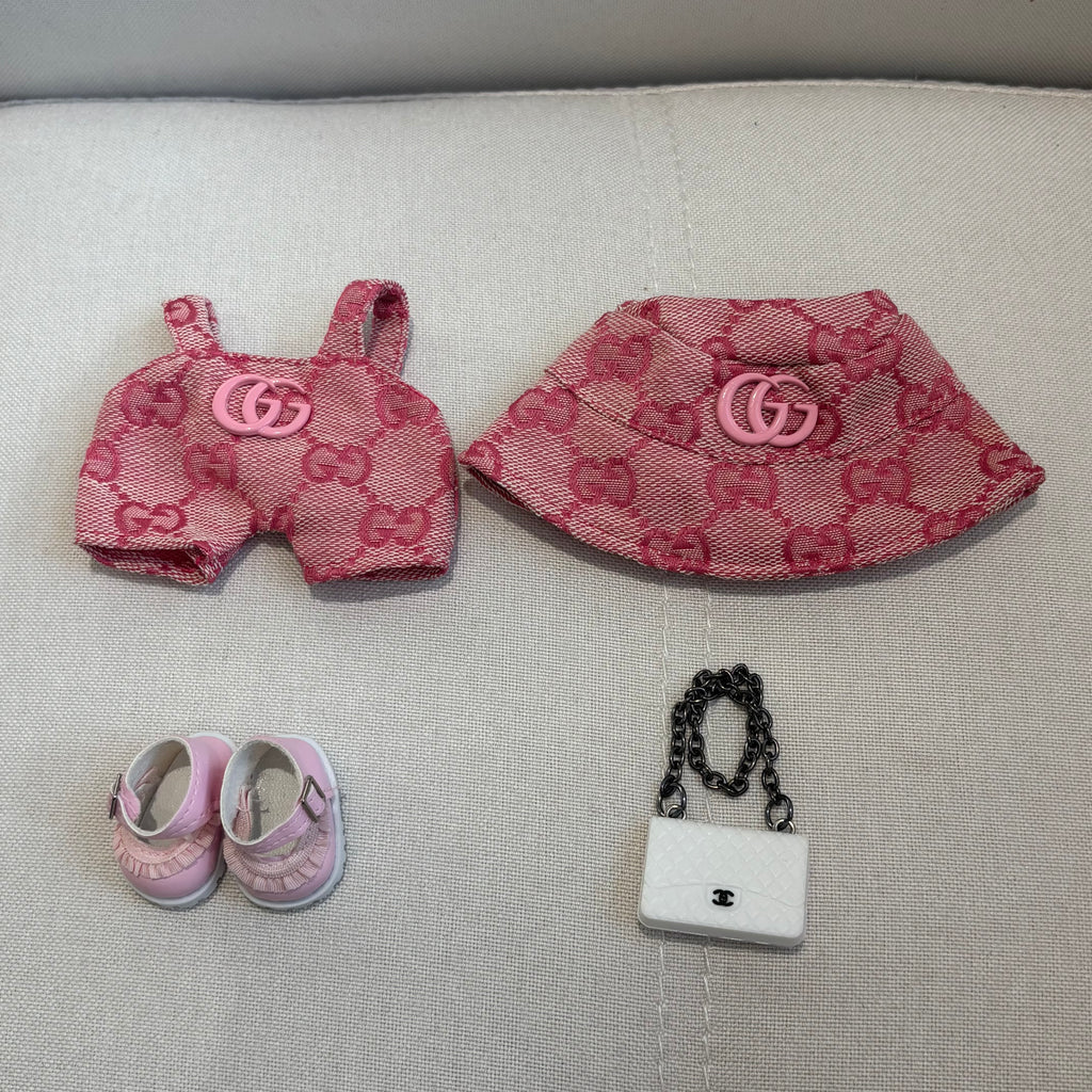 [WY-28]Pink GG overalls set-for 17cm Dolls (Labubu-Optimized Fit)