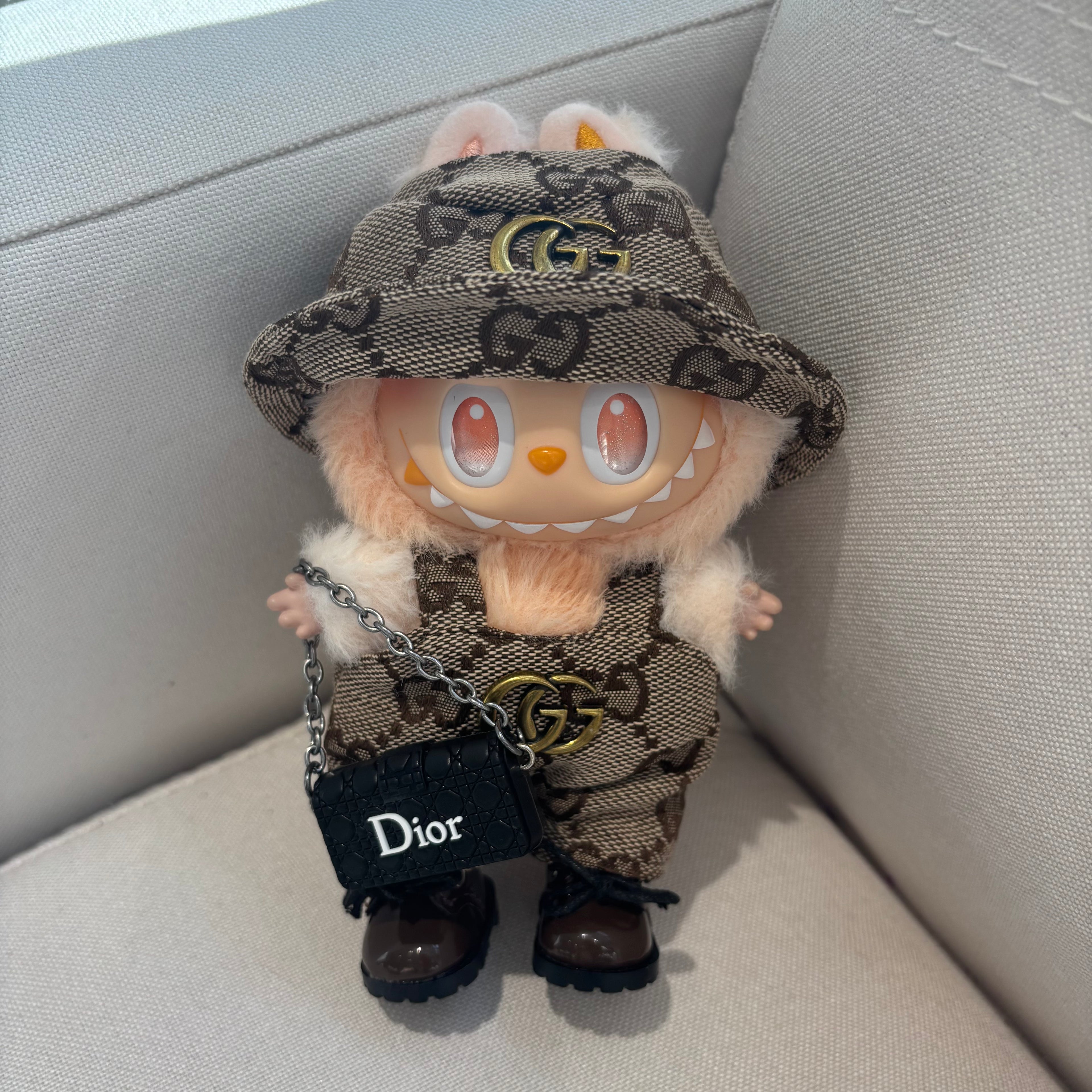 [WY-32]Brown GCCI overalls set-for 17cm Dolls (Labubu-Optimized Fit）