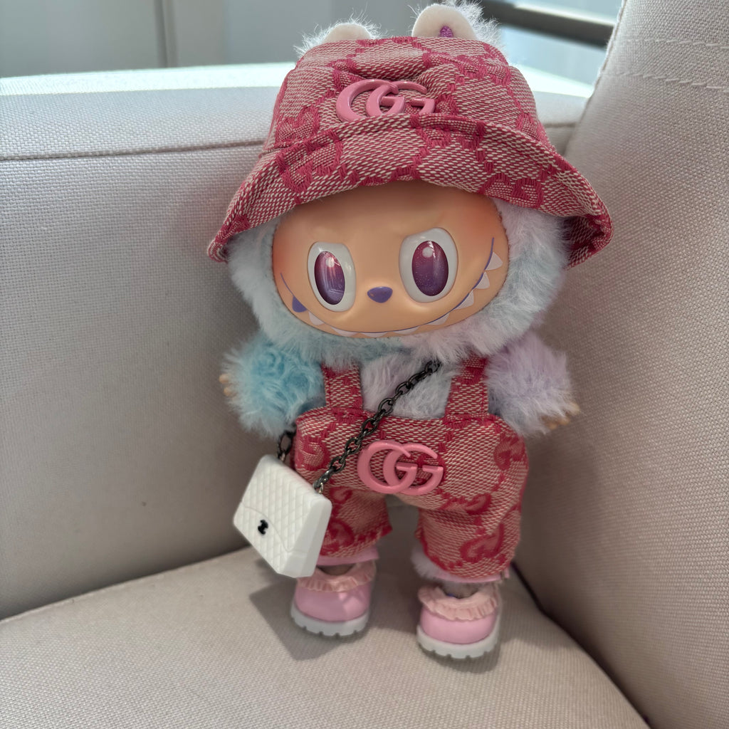 [WY-28]Pink GG overalls set-for 17cm Dolls (Labubu-Optimized Fit)