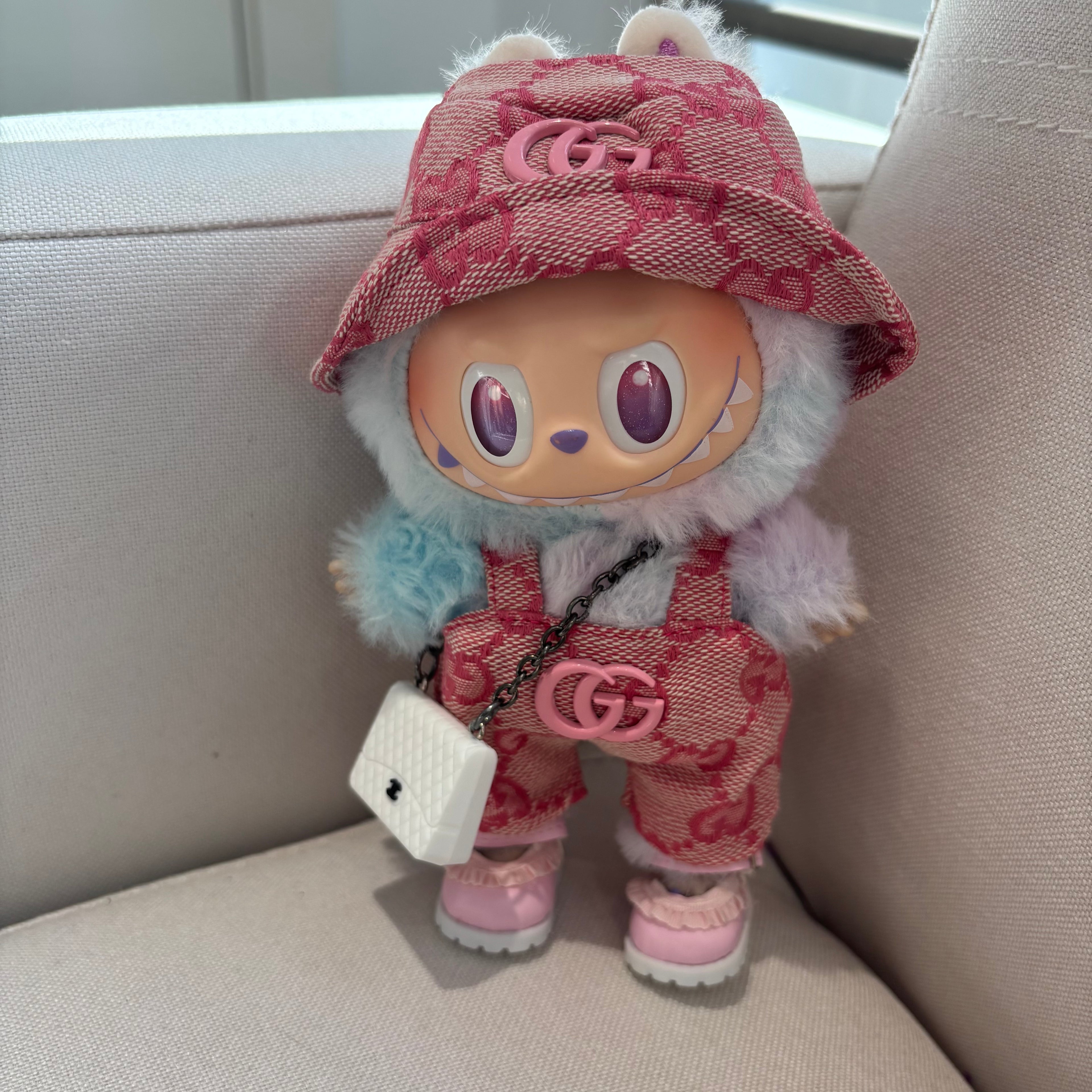 [WY-28]Pink GG overalls set-for 17cm Dolls (Labubu-Optimized Fit)