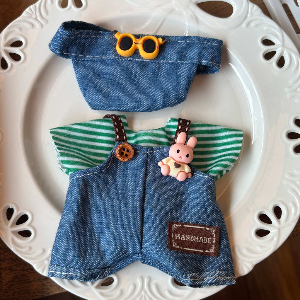 Blueberry Bunny Overalls set-for 17cm Dolls (Labubu-Optimized Fit）