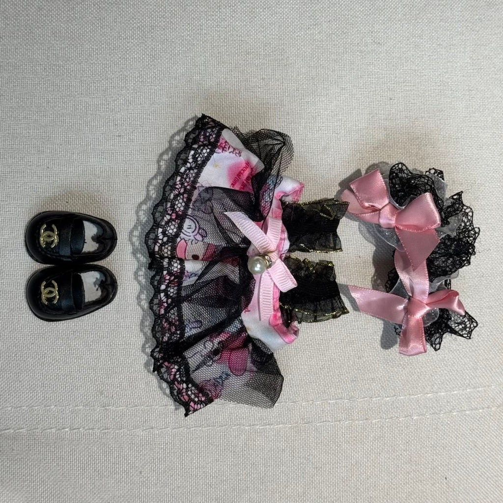 [WY-108]]Black Pink Tulle Dress Set-for 17cm Dolls (Labubu-Optimized Fit)