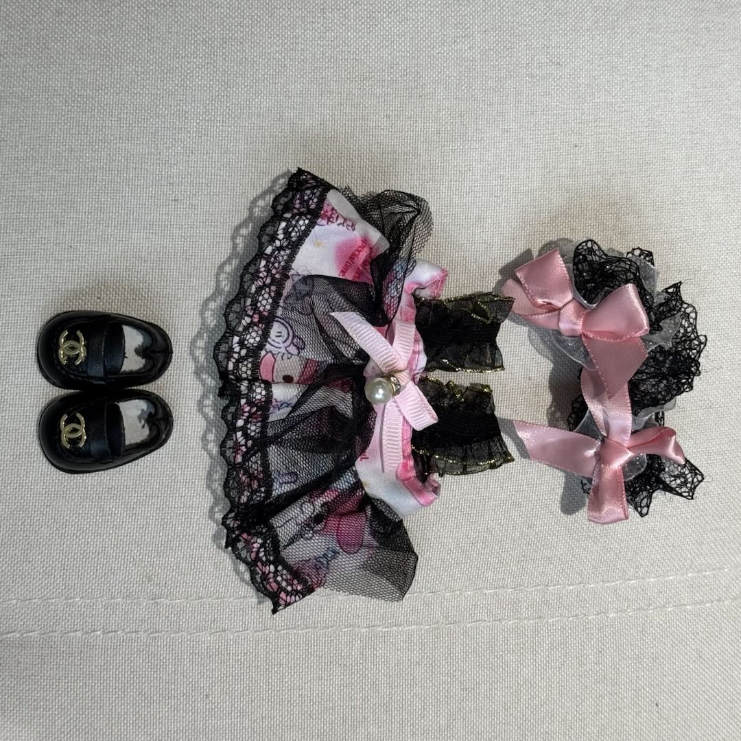 [WY-108]]Black Pink Tulle Dress Set-for 17cm Dolls (Labubu-Optimized Fit)