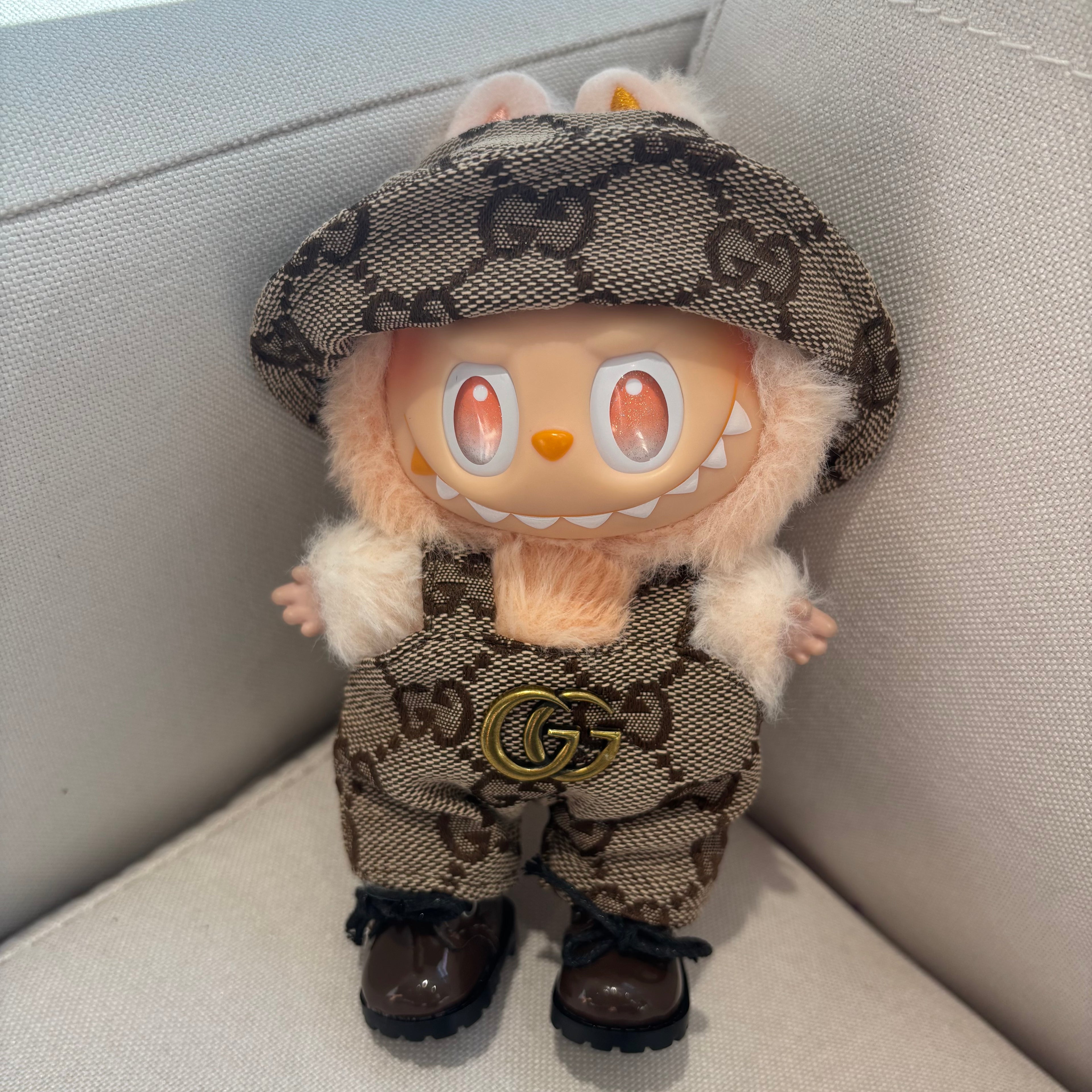 [WY-32]Brown GCCI overalls set-for 17cm Dolls (Labubu-Optimized Fit）