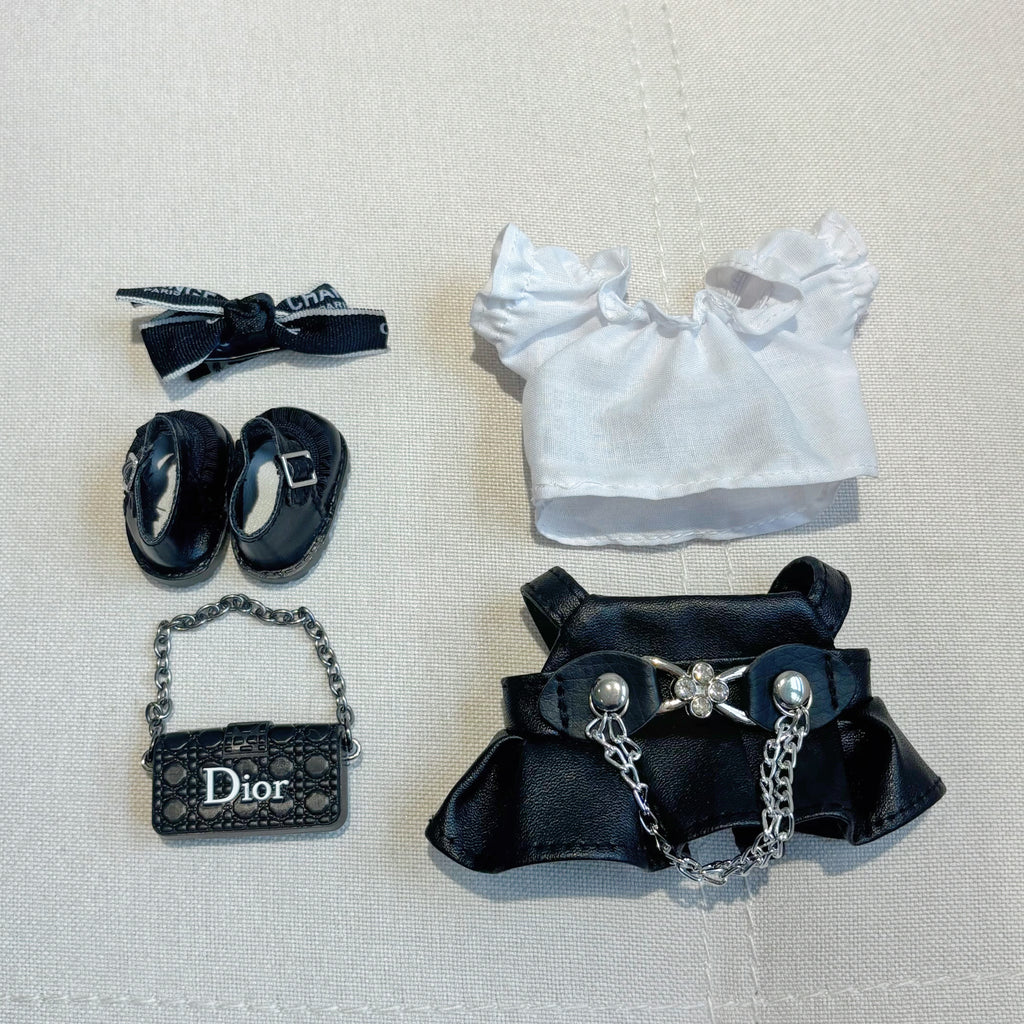 [WY-34]Chnel Leather Halter Dress set-for 17cm Dolls (Labubu-Optimized Fit）