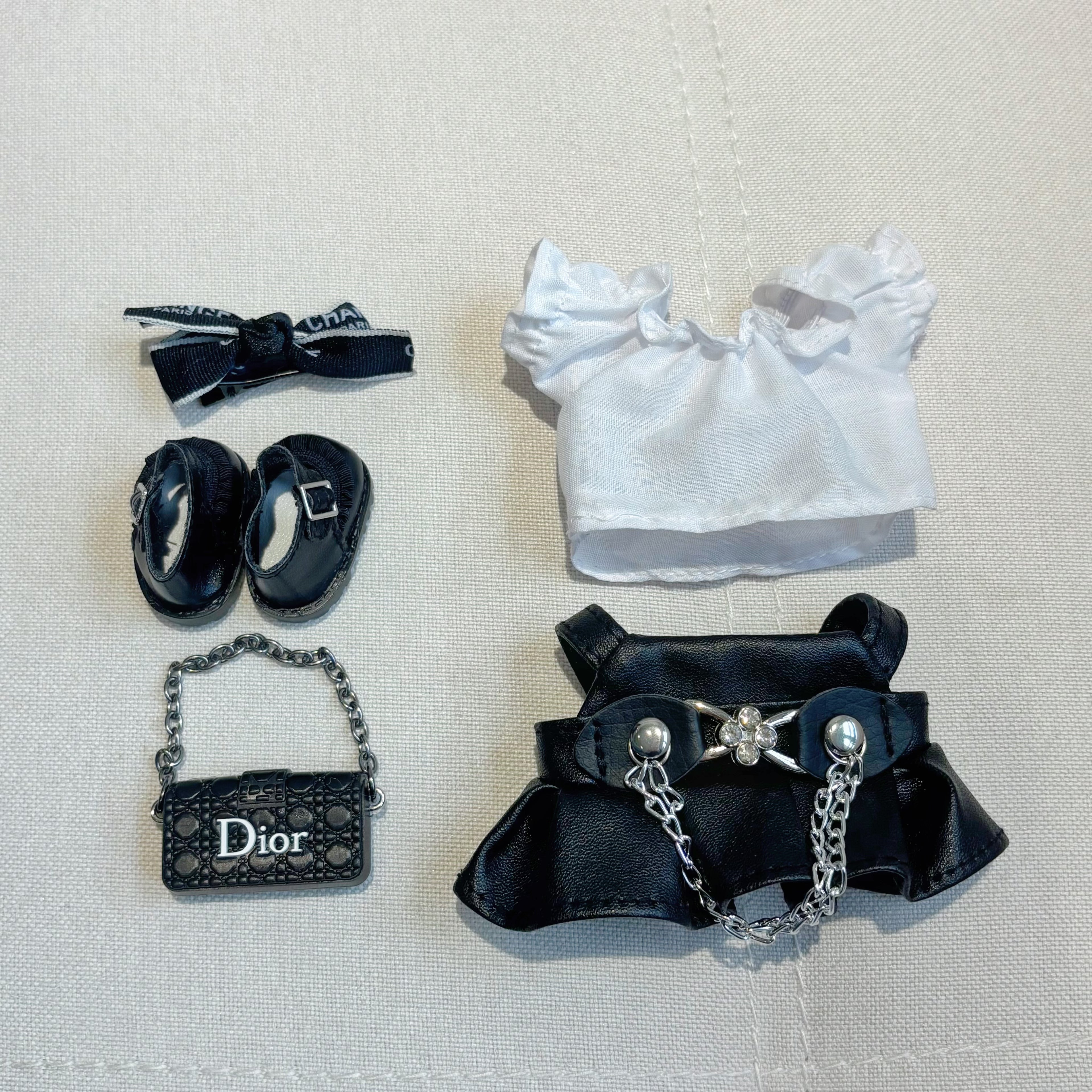 [WY-34]Chnel Leather Halter Dress set-for 17cm Dolls (Labubu-Optimized Fit）