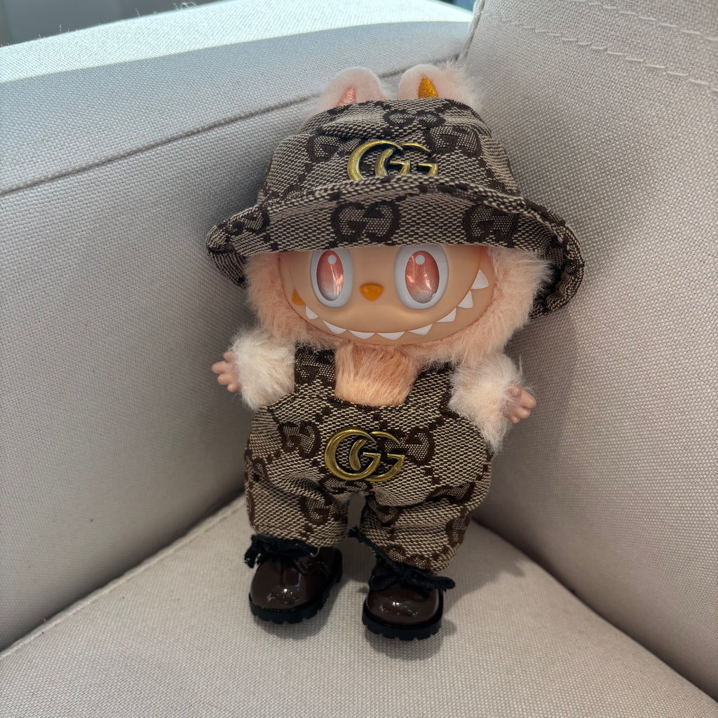 [WY-32]Brown GCCI overalls set-for 17cm Dolls (Labubu-Optimized Fit）
