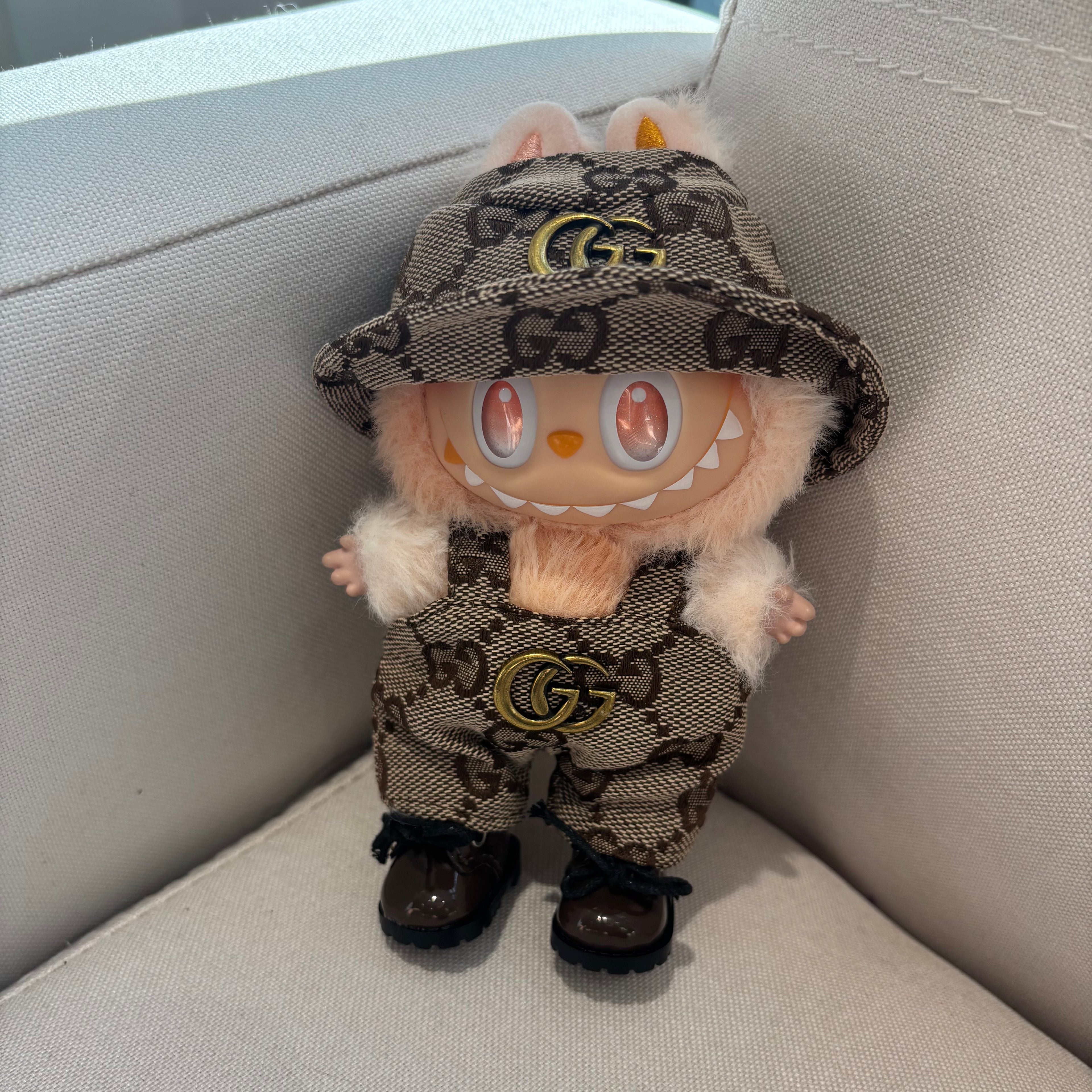[WY-32]Brown GCCI overalls set-for 17cm Dolls (Labubu-Optimized Fit）