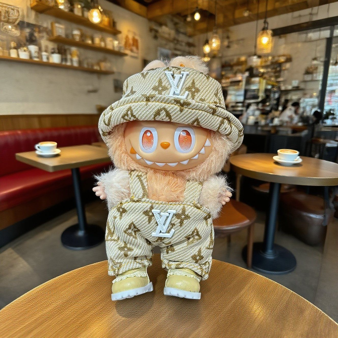 [WY-31]Beige LU overalls set-for 17cm Dolls (Labubu-Optimized Fit）