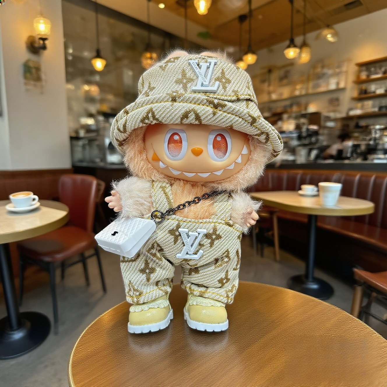 [WY-31]Beige LU overalls set-for 17cm Dolls (Labubu-Optimized Fit）