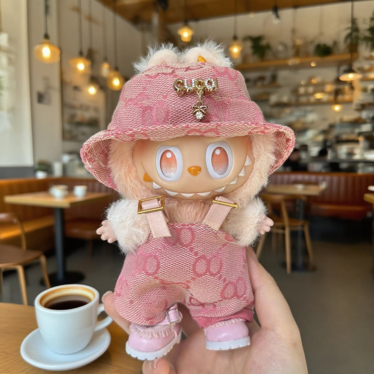 [WY-27]Pink GCCI overalls Pin set-for 17cm Dolls (Labubu-Optimized Fit）