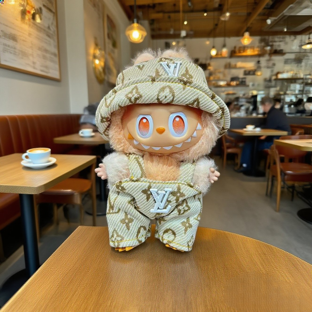 [WY-31]Beige LU overalls set-for 17cm Dolls (Labubu-Optimized Fit）