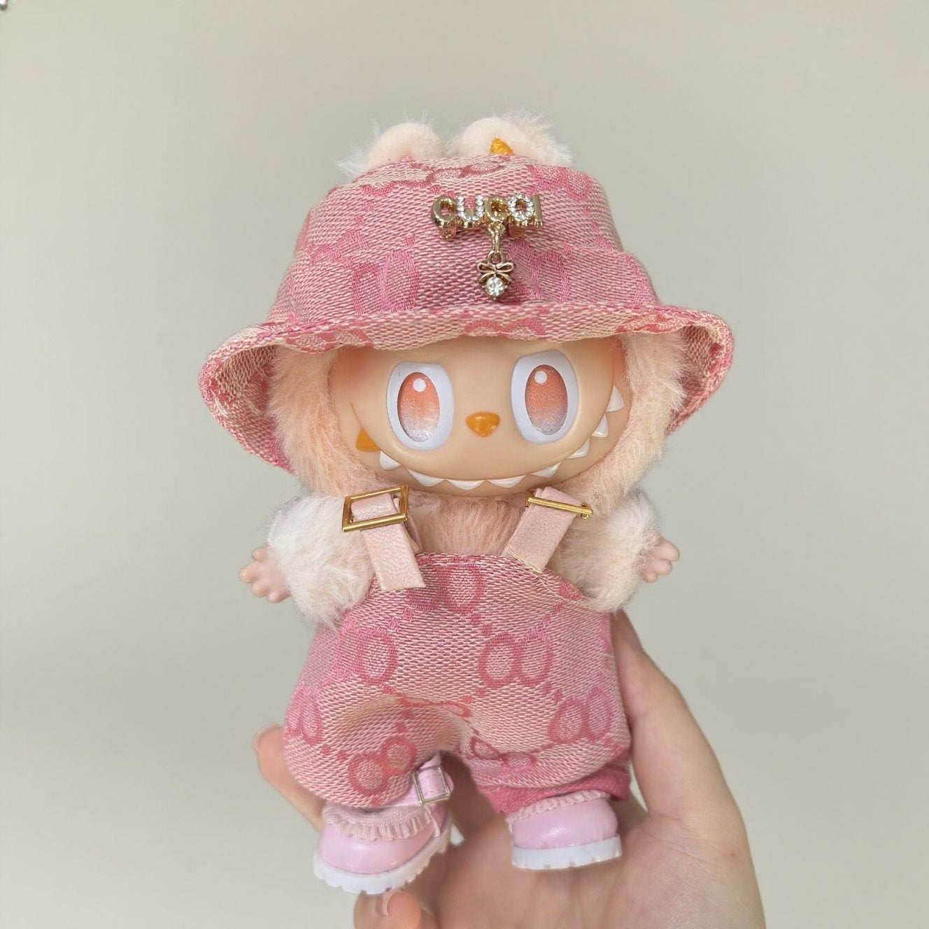 [WY-27]Pink GCCI overalls Pin set-for 17cm Dolls (Labubu-Optimized Fit）