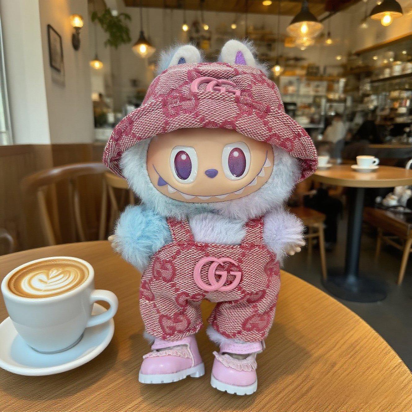 [WY-28]Pink GG overalls set-for 17cm Dolls (Labubu-Optimized Fit)