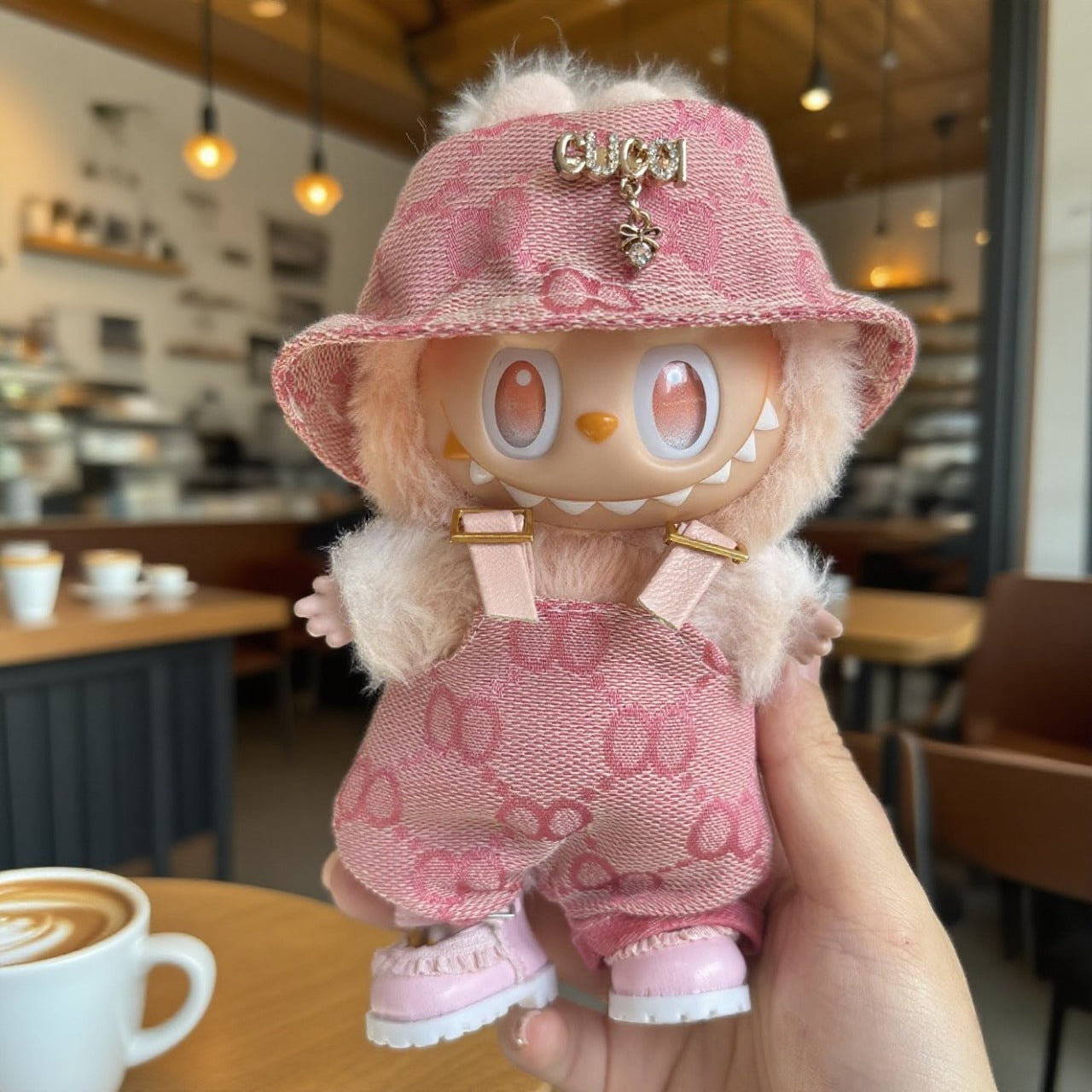 [WY-27]Pink GCCI overalls Pin set-for 17cm Dolls (Labubu-Optimized Fit）